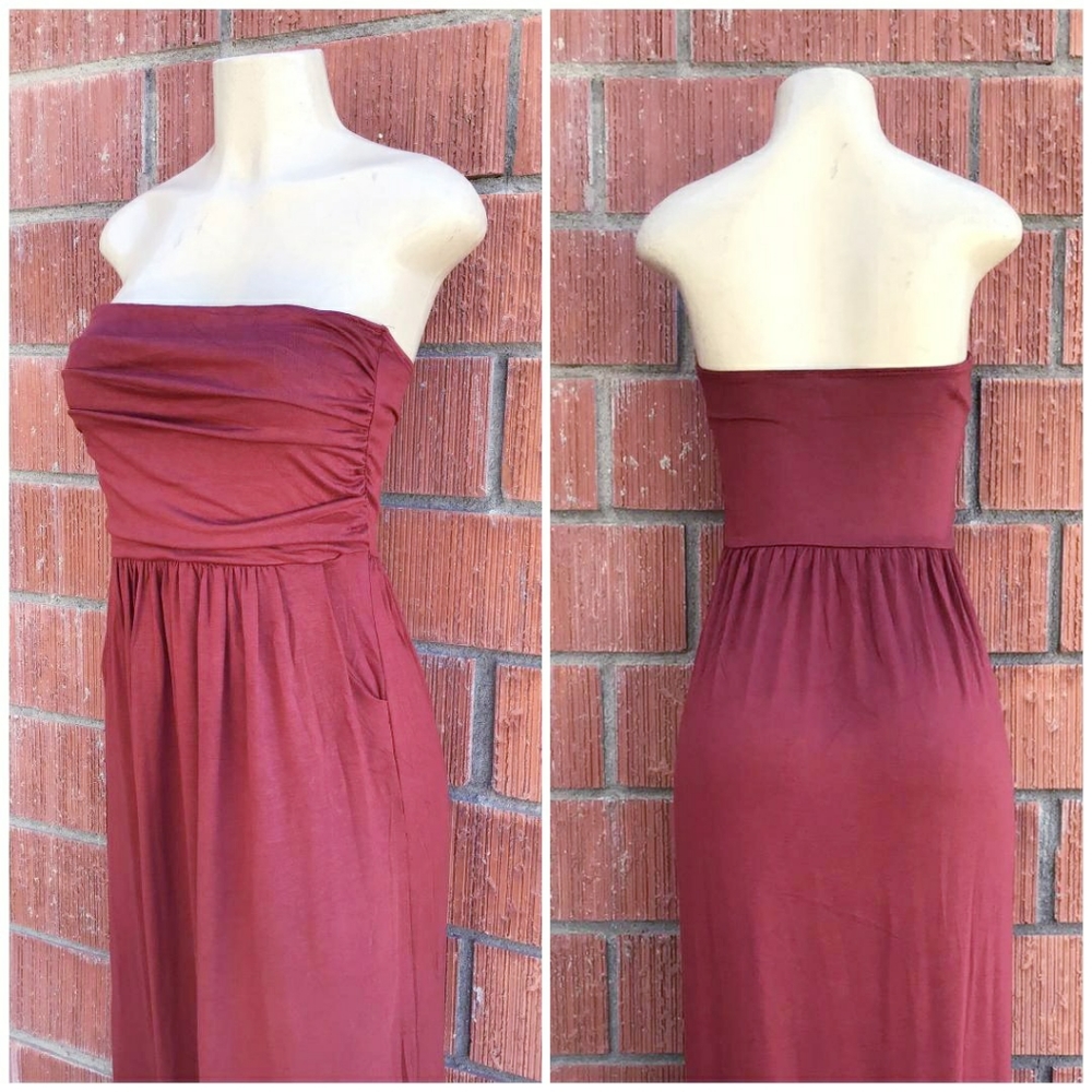 Gorgeous Rust Brick Strapless Maxi Dress - Picture 2 of 6